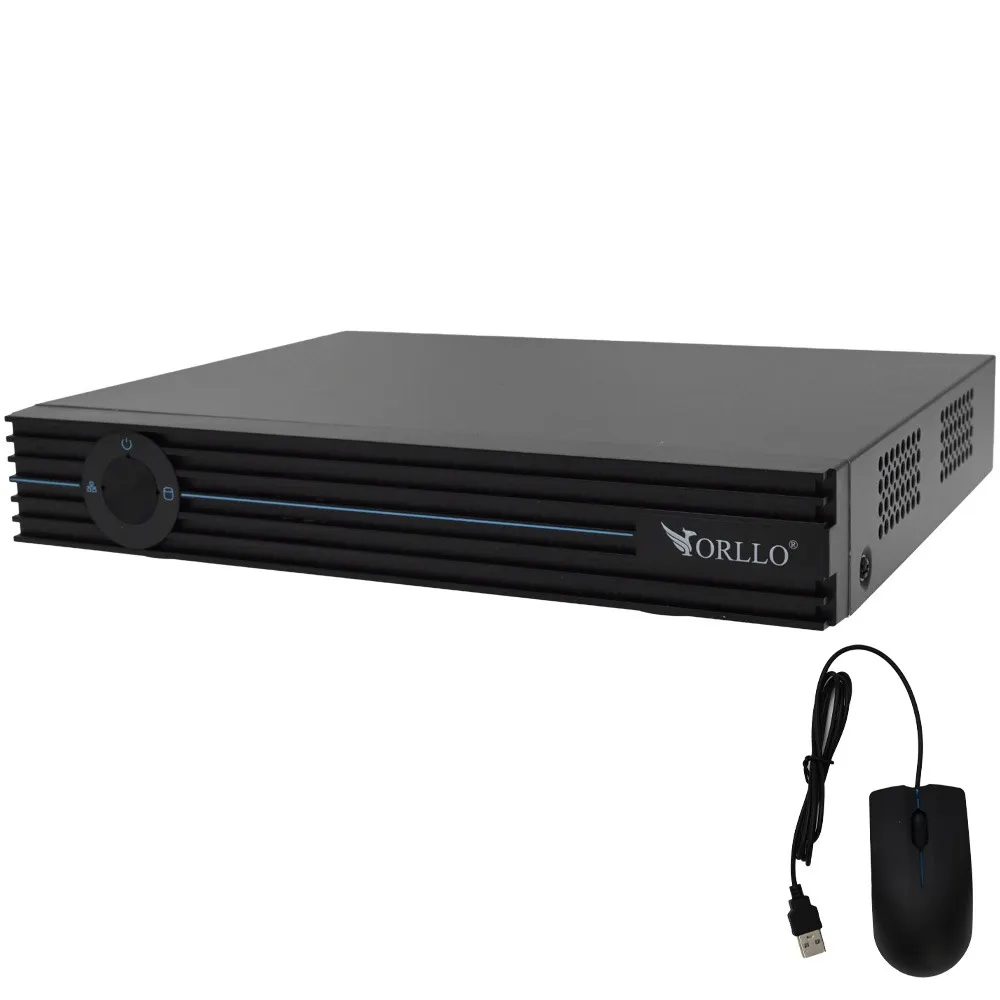 Rejestrator monitoringu ORLLO w czarnej obudowie z dołączoną myszką USB