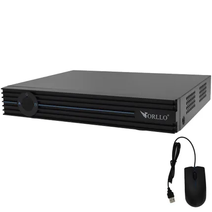 Rejestrator monitoringu ORLLO w czarnej obudowie z dołączoną myszką USB