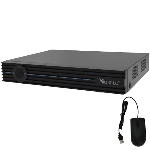 Rejestrator monitoringu ORLLO w czarnej obudowie z dołączoną myszką USB