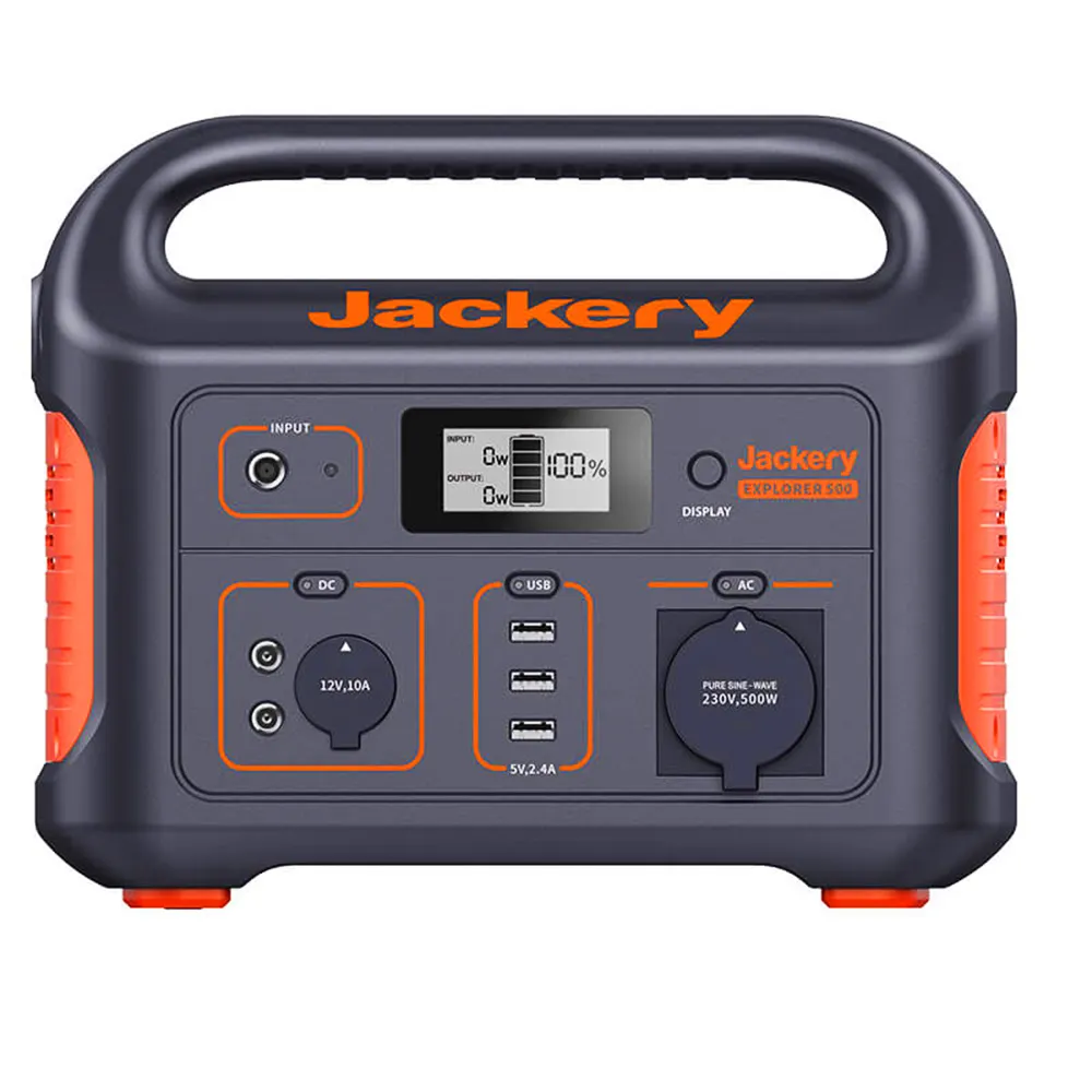 przenośna stacja zasilania Jackery Explorer 500 do domu biwaku budowy moc stała 500W moc szczytowa 1000W ładowanie panelami fotowoltaicznymi energia odnawialna UPS system zarządzania baterią BMS