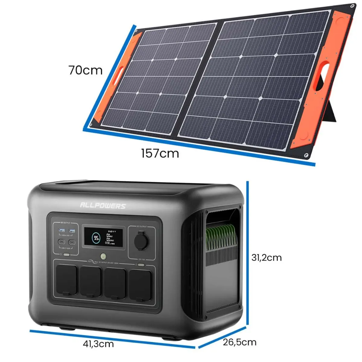 Przenośna Stacja Zasilania BMS LIFEPO4 ALLPOWERS R1500 LITE z Panelem Solarnym Składanym ORLLO 100W