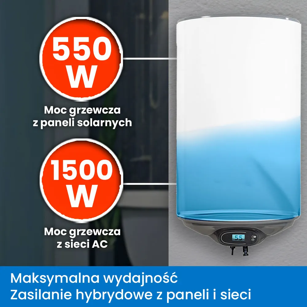 Zestaw Solarny do Grzania Wody Bojler Hybrydowy 80L MPPT Panele Fotowoltaiczne OFF GRID