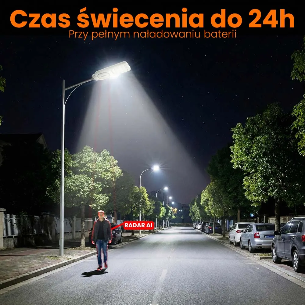 Lampa Solarna Uliczna LED ORLLO 400W Panel Solarny 28W Czujnik Ruchu Pilot 2713LM 6500K