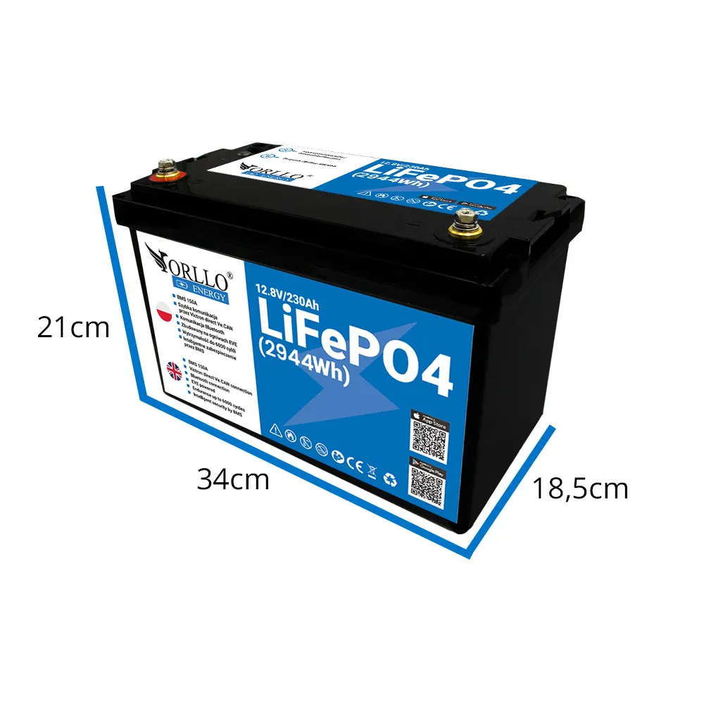 Akumulator LiFePO4 Magazyn Energii ORLLO ENERGY 12,8V 230Ah BMS CAN Bluetooth OFF GRID