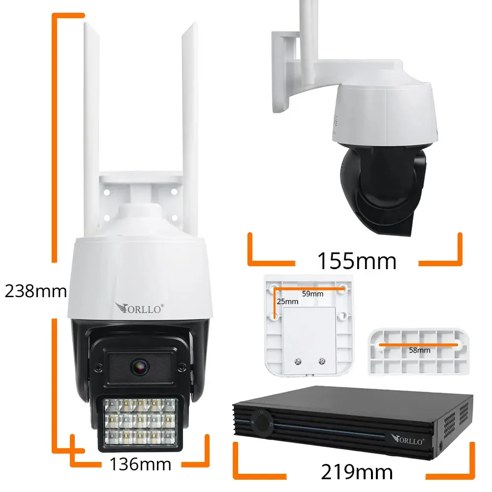 Zestaw 2 Kamer WiFi IP Zewnętrzne Obrotowe 4Mpx ORLLO N1 Dysk 1Tb Nagrywarka N-NVR1