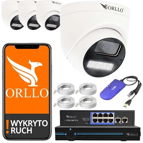 Zestaw 4 Kamer Zewnętrznych Kopułkowych z Adapterem WiFi VONETS ORLLO N-SET