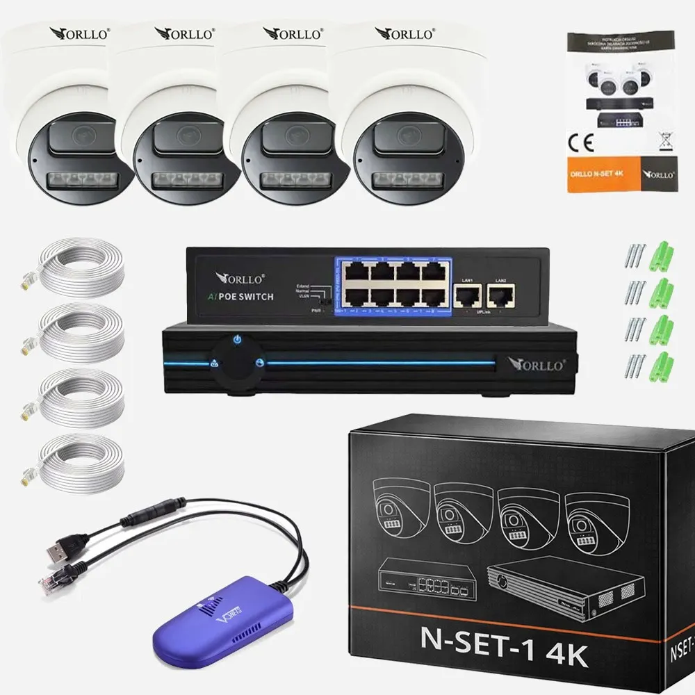 Zestaw 4 Kamer Zewnętrznych Kopułkowych z Adapterem WiFi VONETS ORLLO N-SET