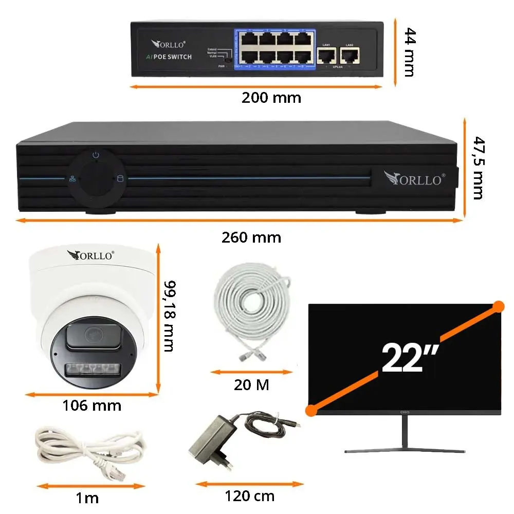 Zestaw Do Monitoringu 4 Kamery 8Mpx Monitor ORLLO N-SET