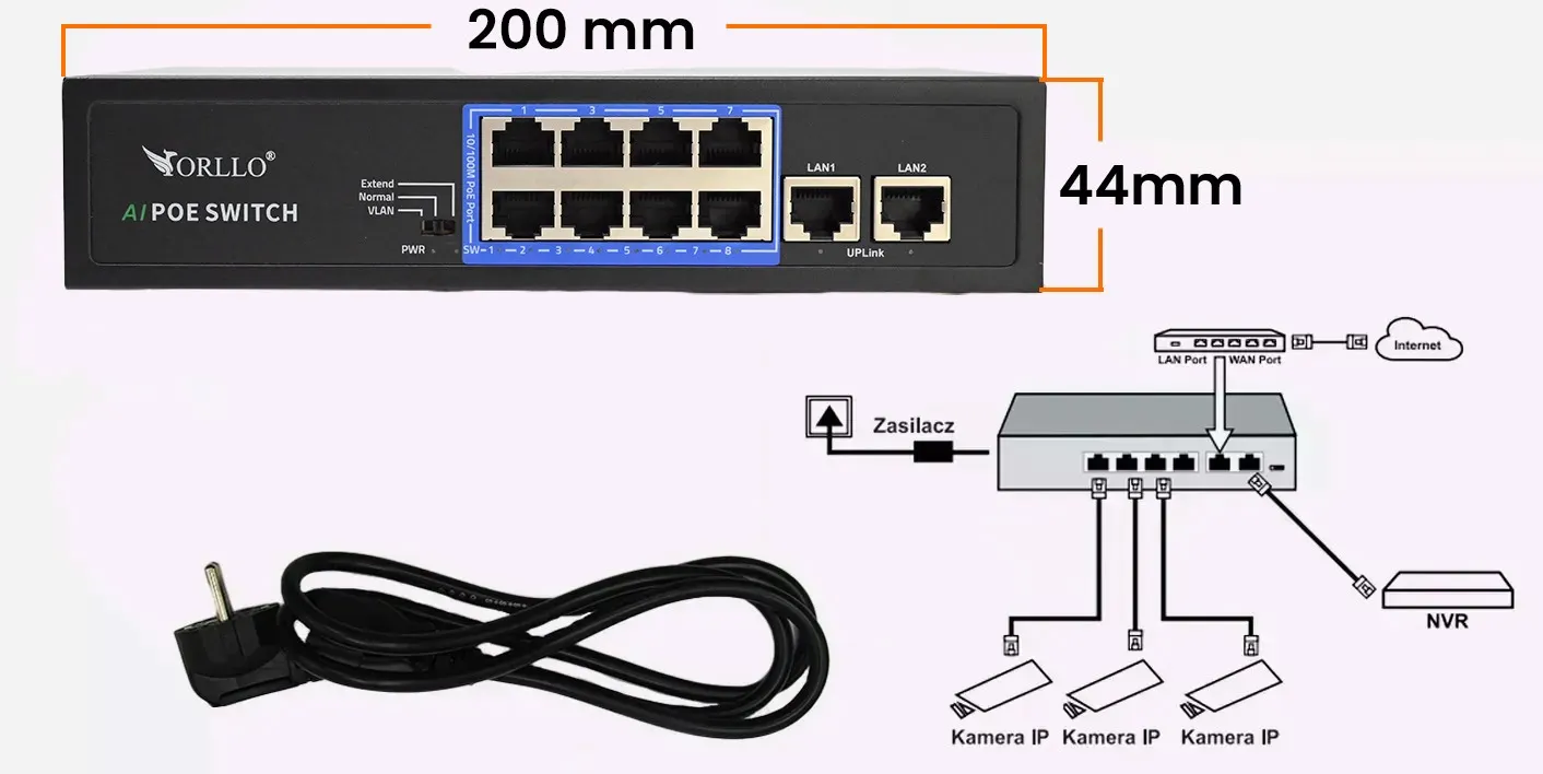 Switch Sieciowy PoE ORLLO N-SWITCH 8CH