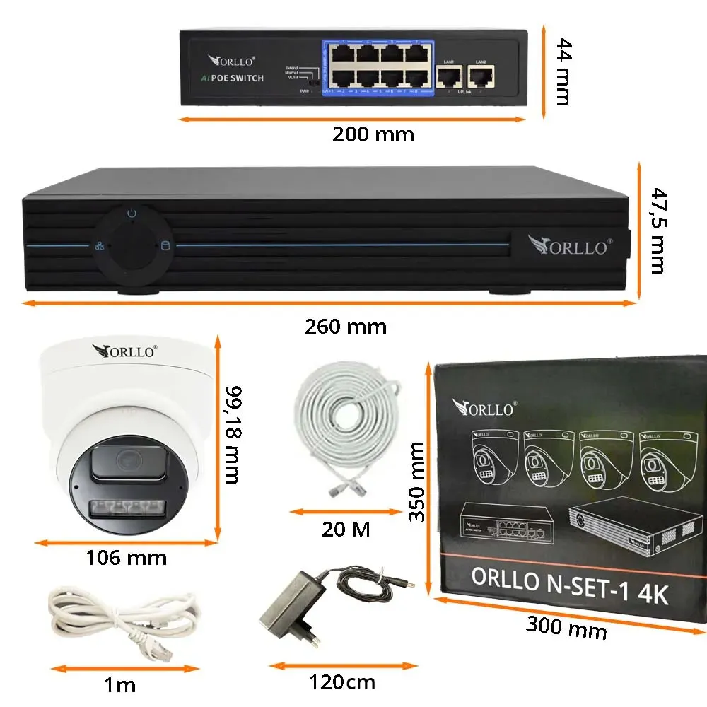 Zestaw 5 Kamer Zewnętrznych Kopułkowych ORLLO N-SET