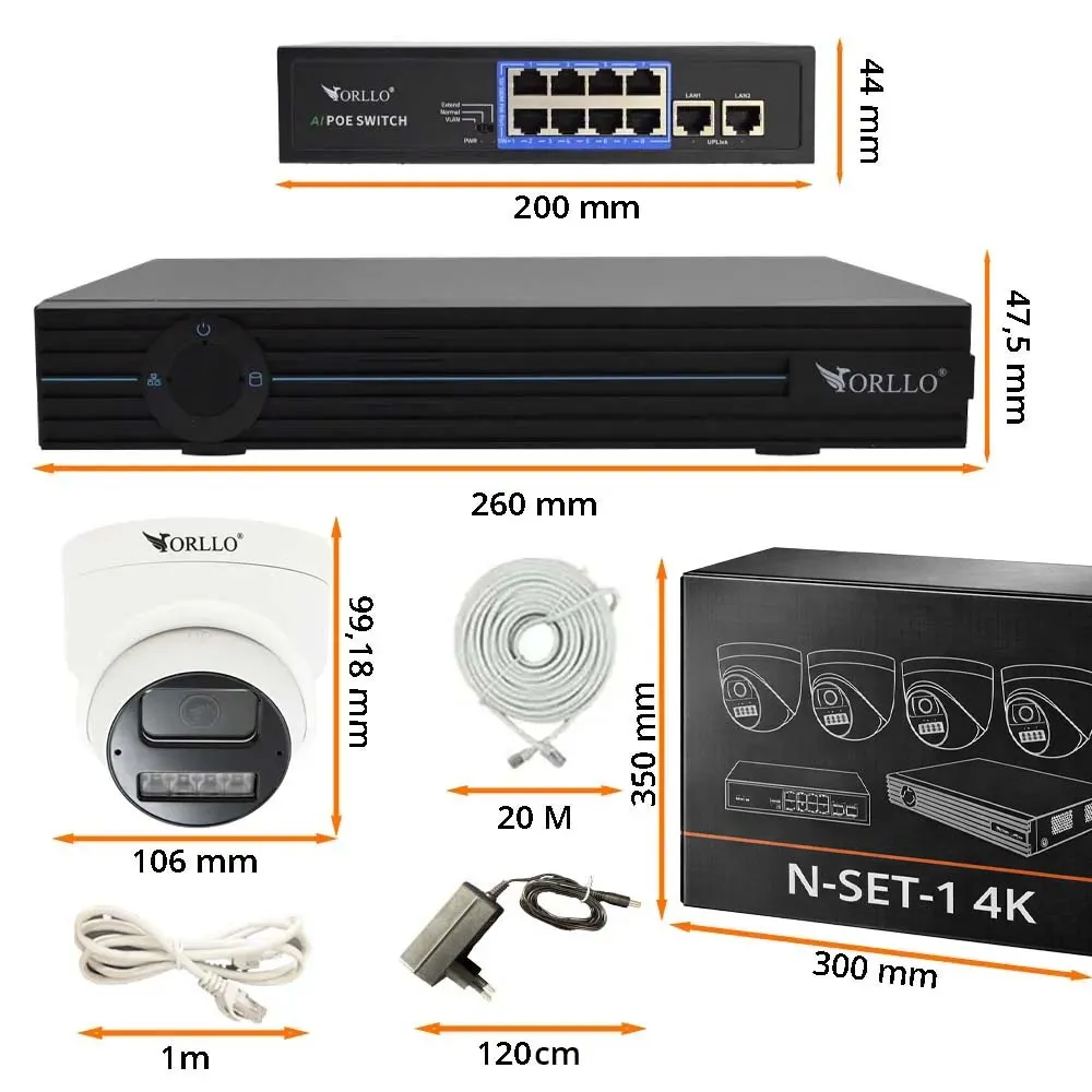 Zestaw Do Monitoringu 8 Kamery 8Mpx ORLLO N-SET