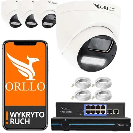 zestaw 4 kamer zewnętrznych kopułkowych ORLLO 4K PoE