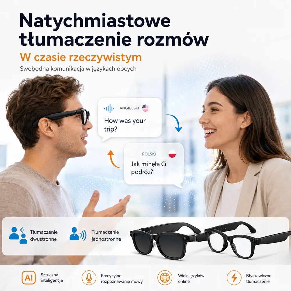 Inteligentne okulary AI Glasses AIMB-G2 z asystentem ChatGPT i kamerą 8 MP