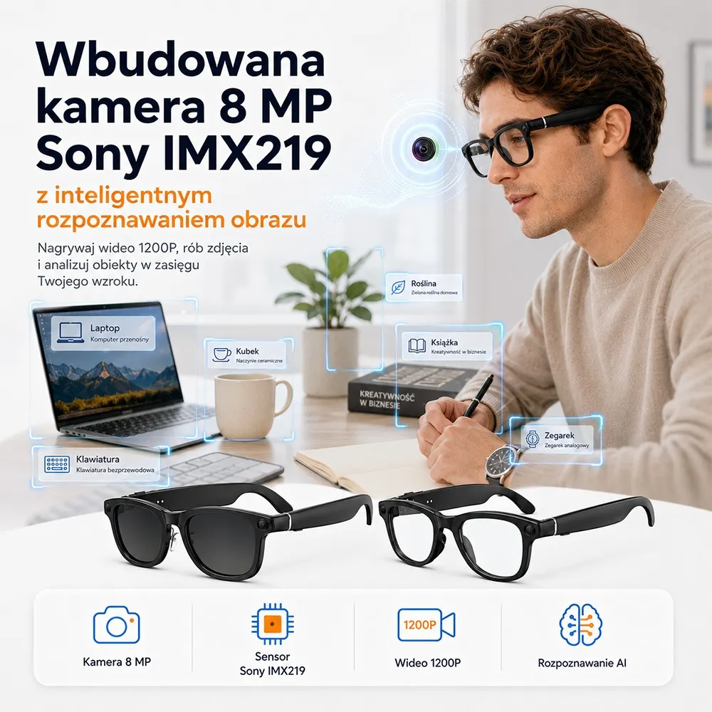 Inteligentne okulary AI Glasses AIMB-G2 z asystentem ChatGPT i kamerą 8 MP
