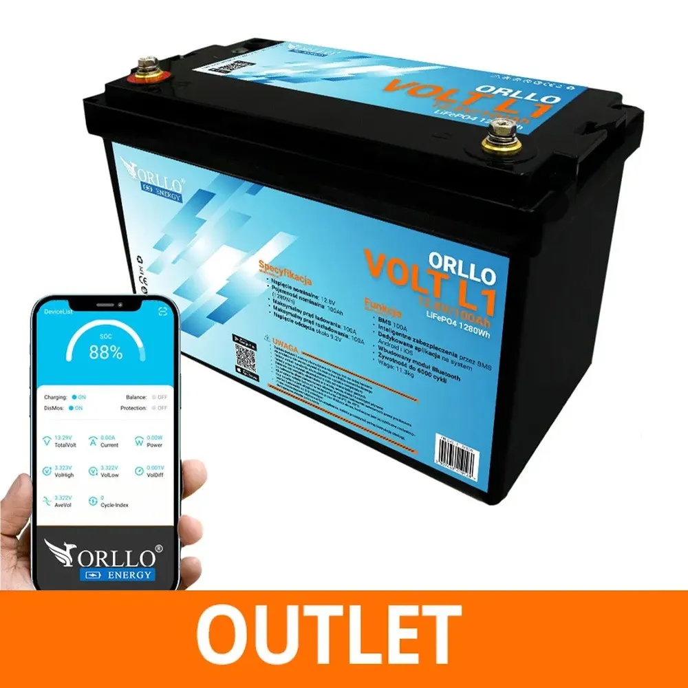 Akumulator LiFePO4 Magazyn Energii ORLLO VOLT L1 12V 100Ah BMS Bluetooth EVE OUTLET BDB
