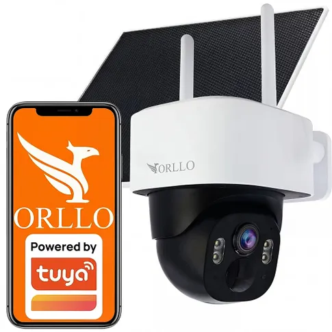 Kamera zewnętrzna ORLLO TZ1 zamontowana na elewacji domu, obrotowa głowica z widokiem na podjazd sklep monitoring orllo.pl