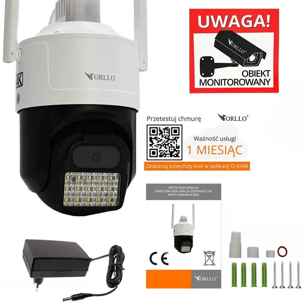 Kamera na Kartę SIM AI Zewnętrzna Obrotowa ORLLO Z17 ULTRA 4K z Panelem Fotowoltaicznym SM6030 PRO