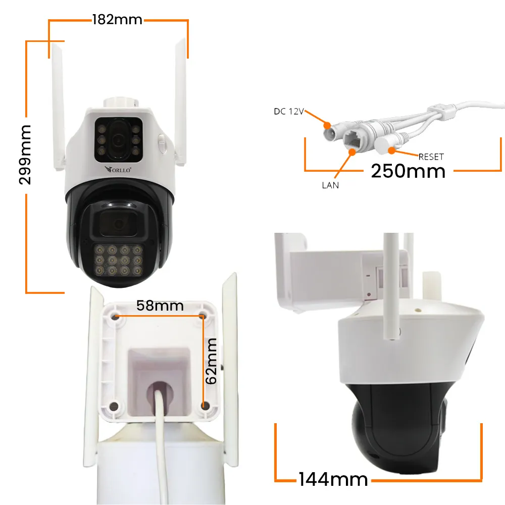Zestaw 2 Kamer Zewnętrznych WiFi IP 4 Obiektywy ORLLO Z19 DUAL