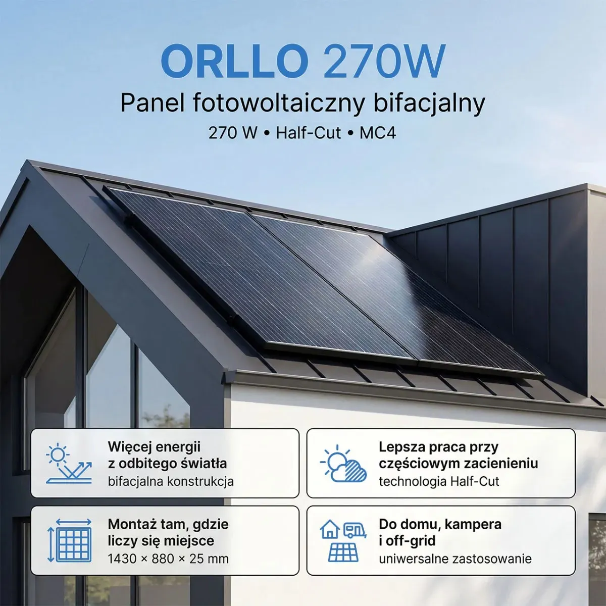 Panel Fotowoltaiczny Słoneczny Monokrystaliczny Bifacjalny ORLLO 270W