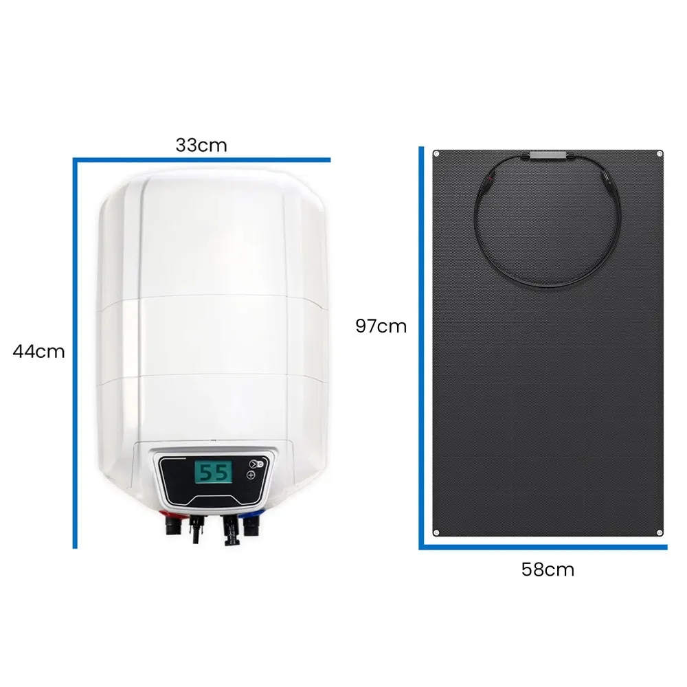 Zestaw Solarny do Grzania Wody w Kamperze Bojler 10L MPPT Panele Elastyczne