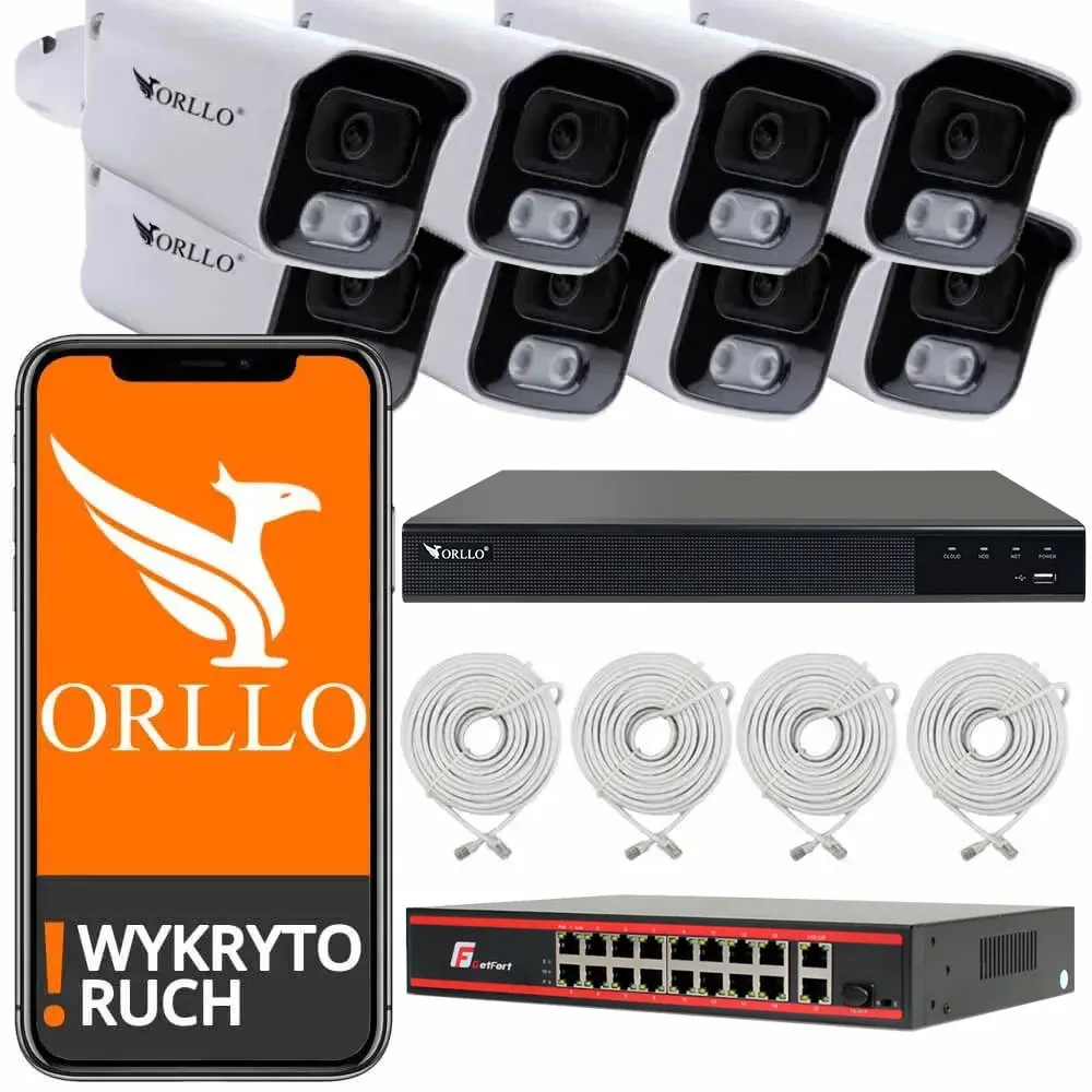 zestaw monitoringu 8 kamer z switch getfort orllo.pl
