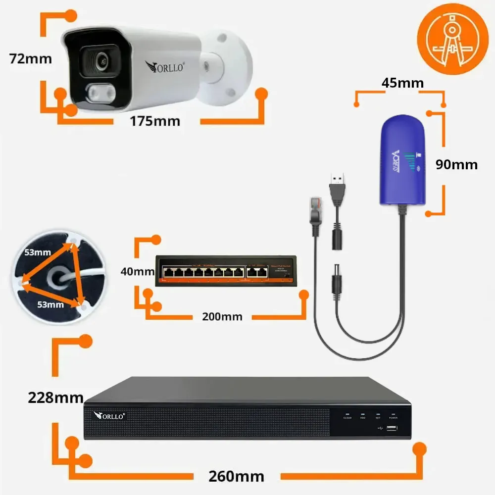 Zestaw WiFi PoE do Monitoringu 4 Kamery 5Mpx ORLLO POESET 4 + Adapter WiFI