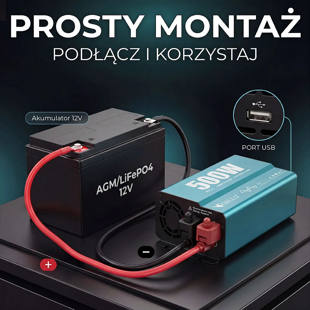 Zestaw Magazyn Energii Akumulator LiFePO4 12V 100Ah Przetwornica ORLLO 500W