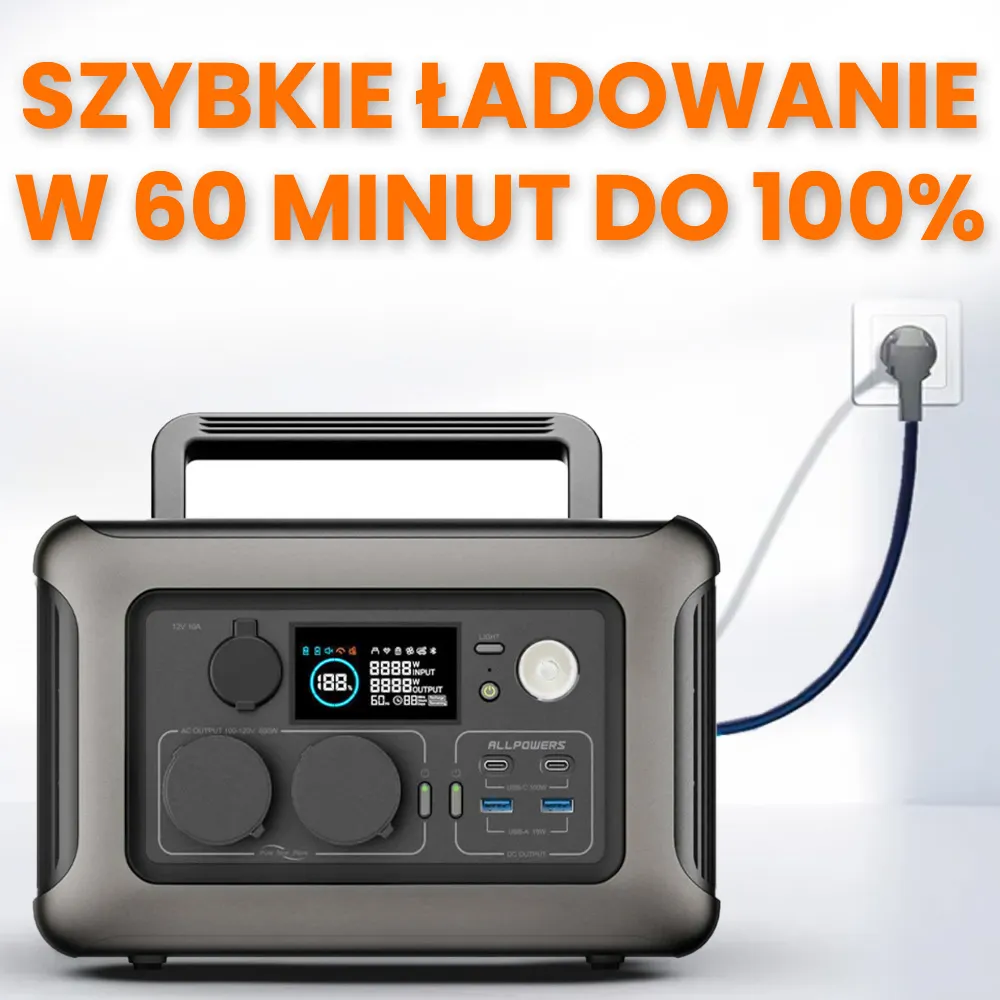 Przenośna Stacja Zasilania BMS LIFEPO4 ALLPOWERS R600 z Panelem Solarnym Składanym ORLLO 200W