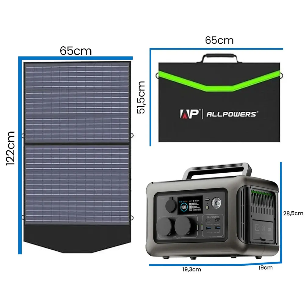 Przenośna Stacja Zasilania BMS LIFEPO4 ALLPOWERS R600 z Panelem Składanym 100W