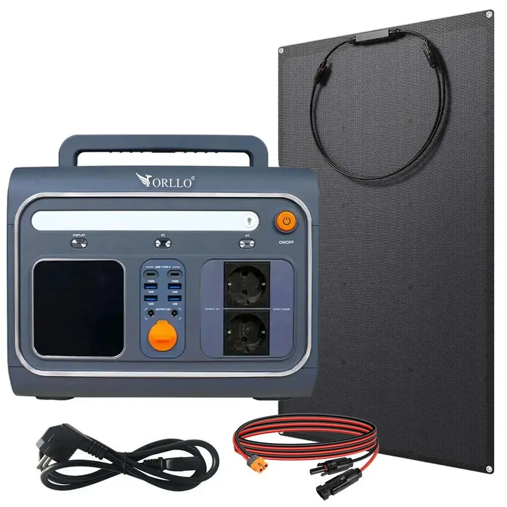 Przenośna Stacja Zasilania Magazyn Energii LIFEPO4 ORLLO 1200W/1500W ECO z Panelem Solarnym Elastycznym 200W
