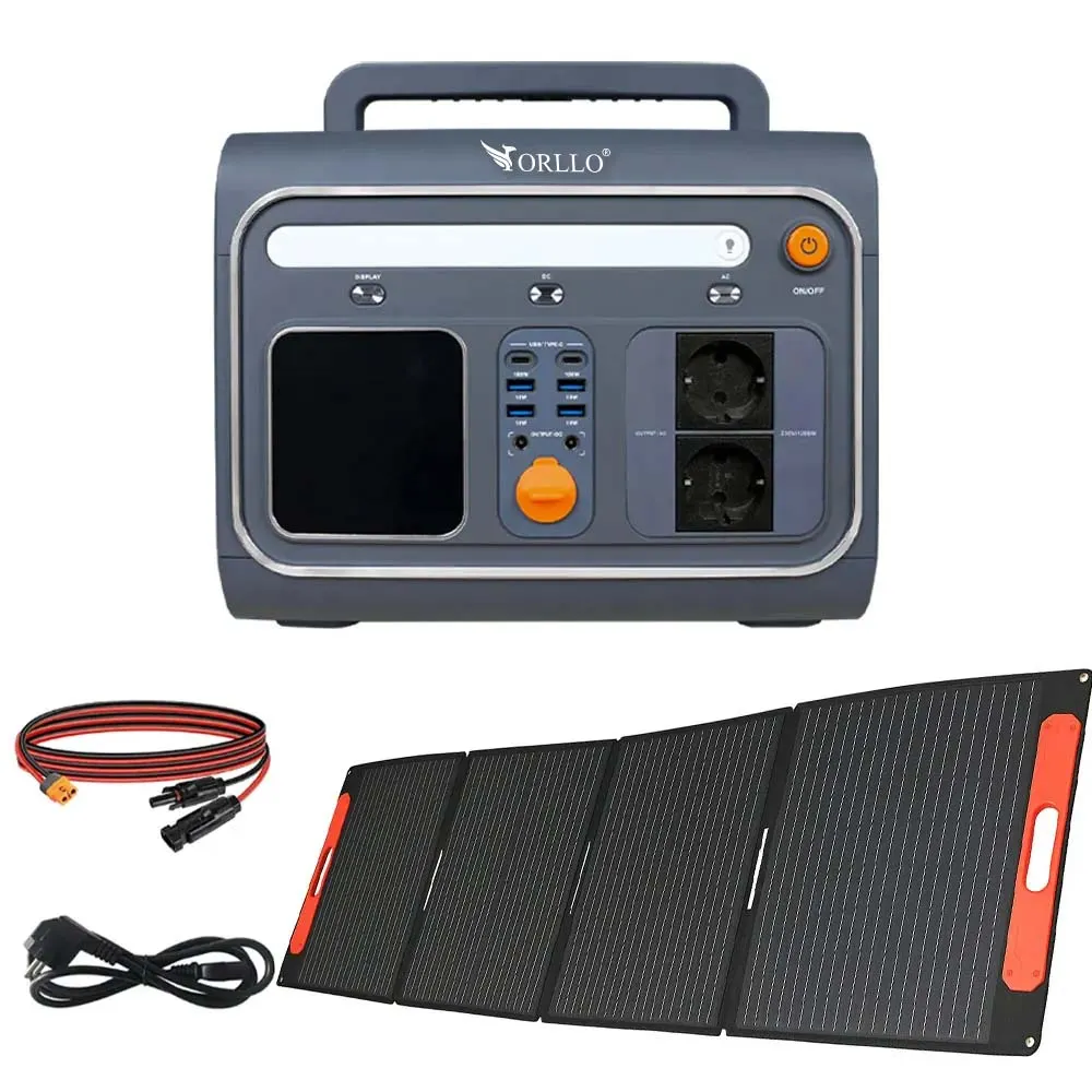 Przenośna Stacja Zasilania Magazyn Energii LIFEPO4 ORLLO 1200W/1500W ECO z Panelem Solarnym Składanym 200W
