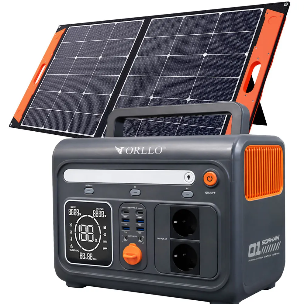 przenośna stacja zasilania LIFEPO4 1200W z panelem fotowoltaicznym składanym 100W do biwaków i podróży