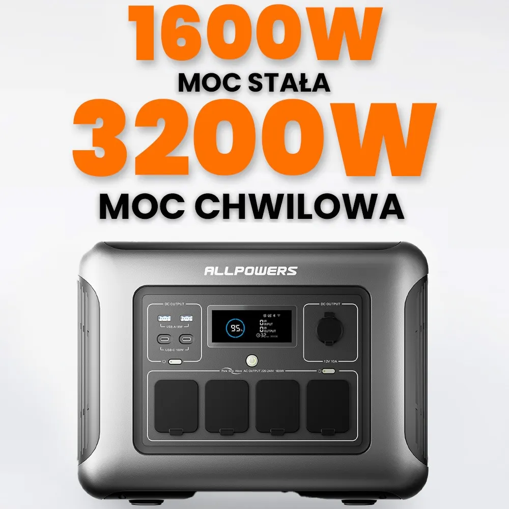 Przenośna Stacja Zasilania BMS LIFEPO4 ALLPOWERS R1500 LITE z Panelem Solarnym Składanym ORLLO 100W