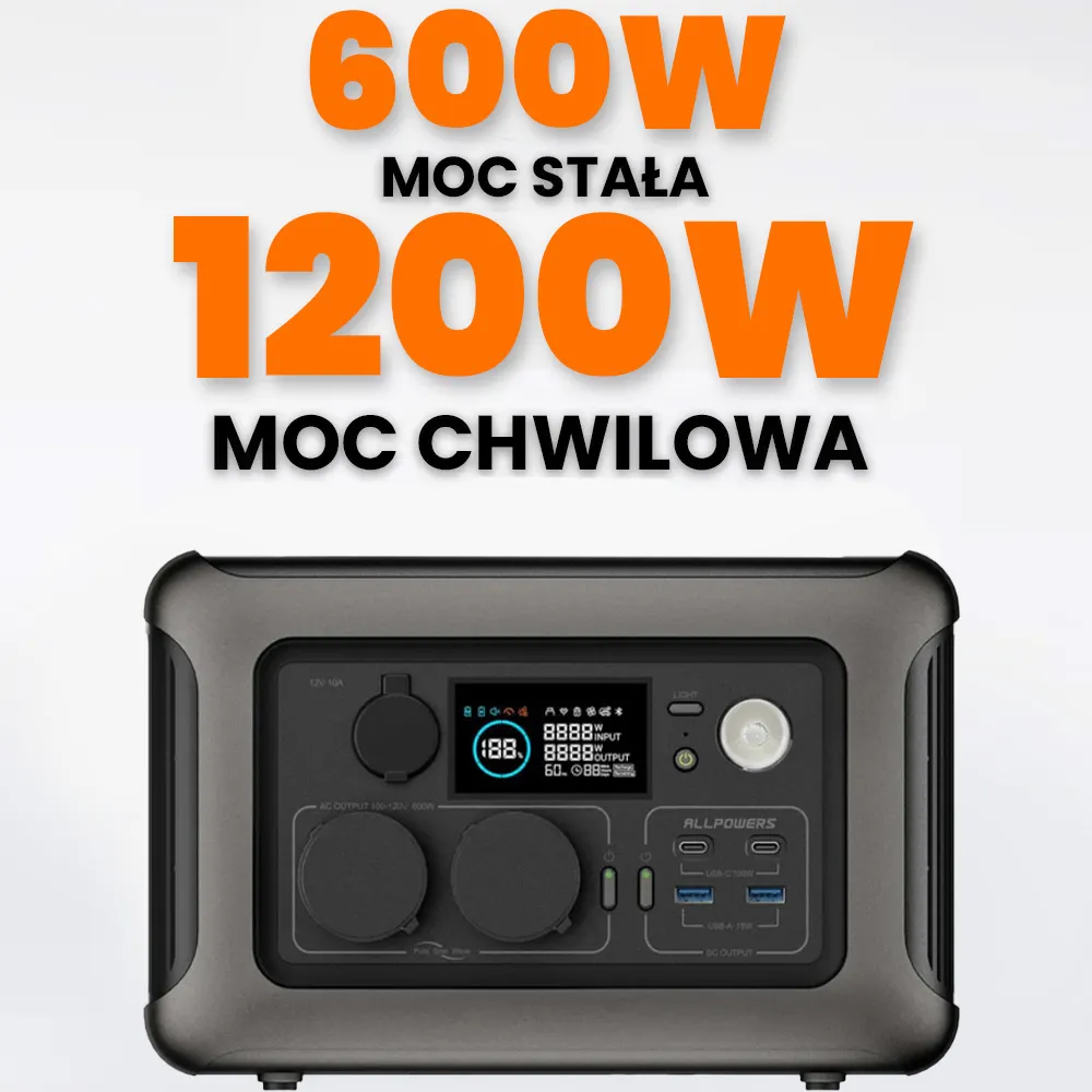 Przenośna Stacja Zasilania Magazyn Energii BMS LIFEPO4 ALLPOWERS R600 OUTLET DOBRY