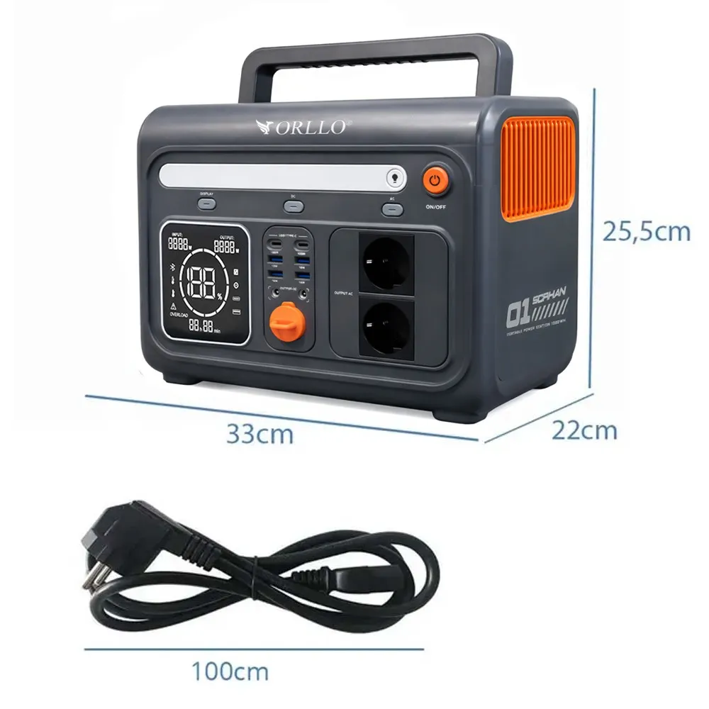 Przenośna Stacja Zasilania ORLLO 1200W/1500W Magazyn Energii LiFePO4 Kabel Starlink