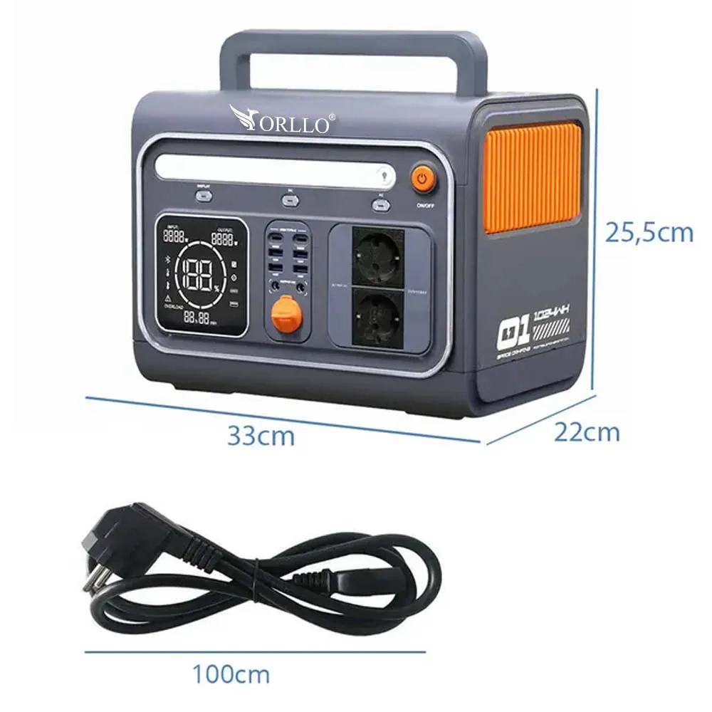 Przenośna Stacja Zasilania Magazyn Energii LIFEPO4 Zasilanie Awaryjne ORLLO 1200W/1500W ECO EVE OUTLET IDEALNY