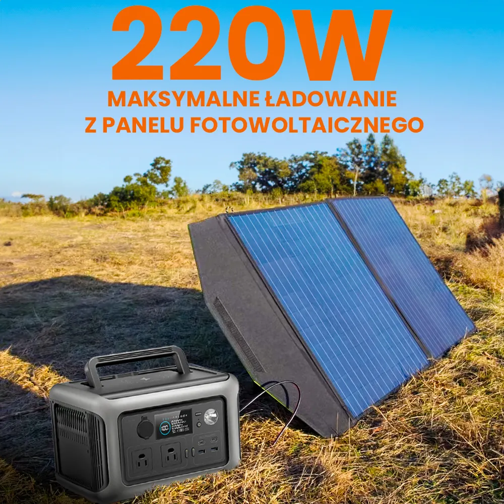 Przenośna Stacja Zasilania BMS LIFEPO4 ALLPOWERS R600 z Panelem Solarnym Składanym ORLLO 200W