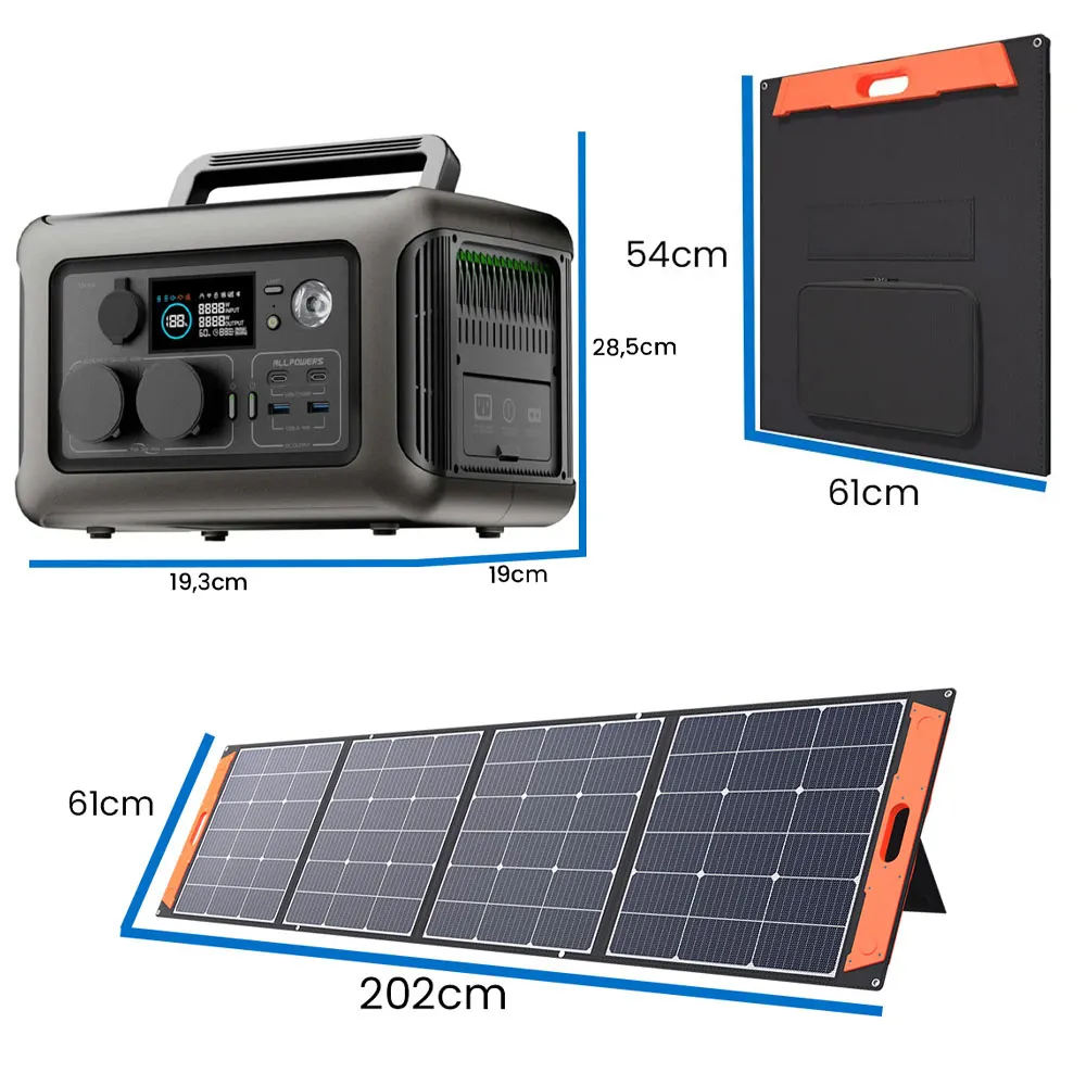 Przenośna Stacja Zasilania BMS LIFEPO4 ALLPOWERS R600 z Panelem Solarnym Składanym ORLLO 200W