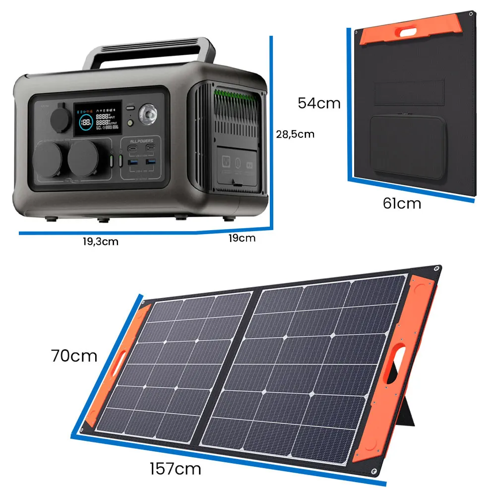 Przenośna Stacja Zasilania BMS LIFEPO4 ALLPOWERS R600 z Panelem Solarnym Składanym ORLLO 100W