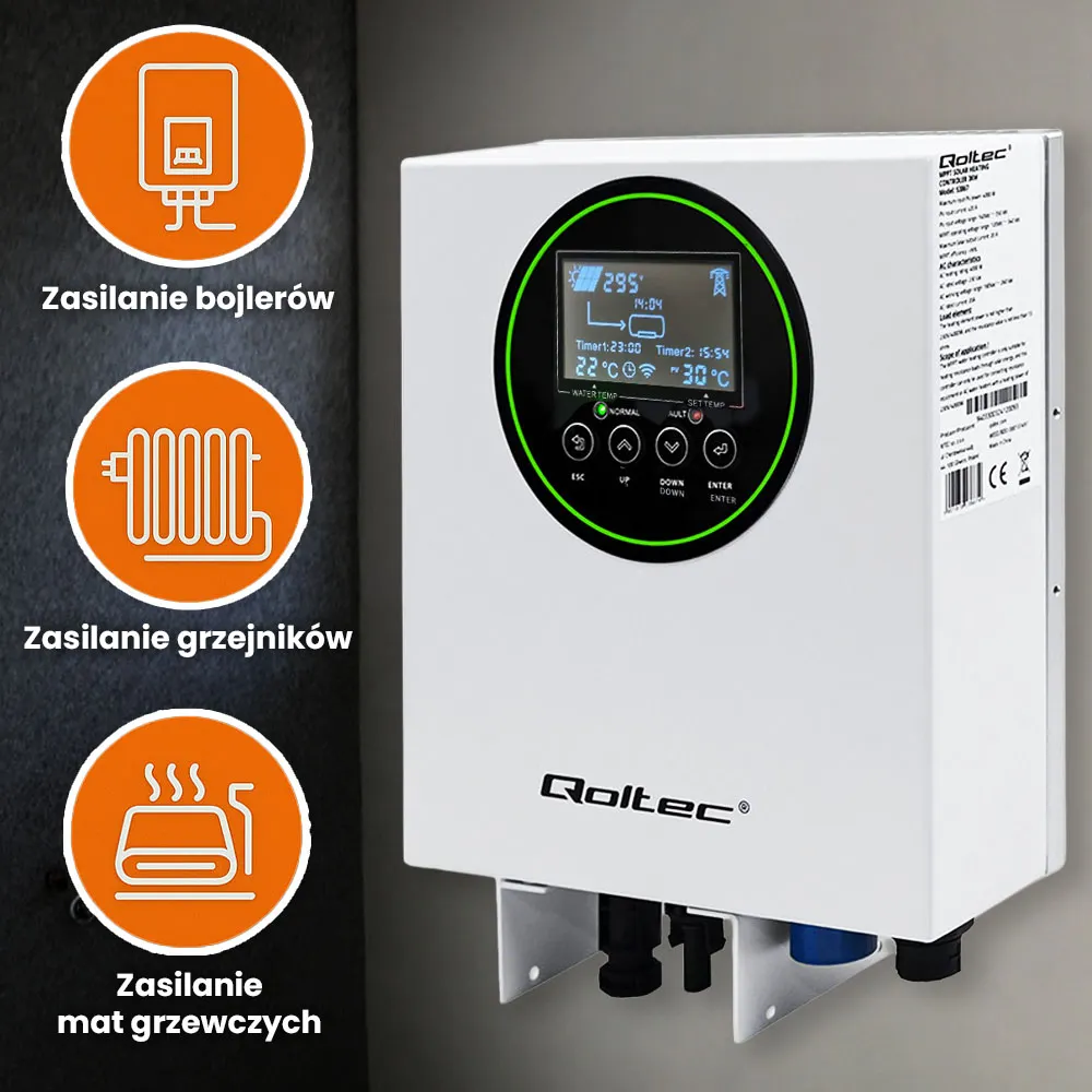 Zestaw Solarny do Grzania Wody Przetwornica Solarna Qoltec Solar Boost 5 Paneli Fotowoltaicznych Selfa 2,5KW