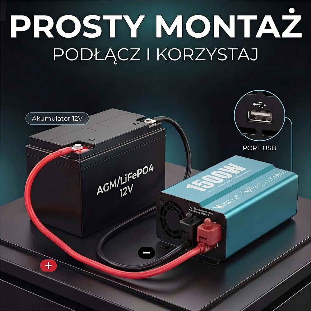 Przetwornica Napięcia ORLLO 12V 230V 1500W 3000W DC/AC Czysty Sinus
