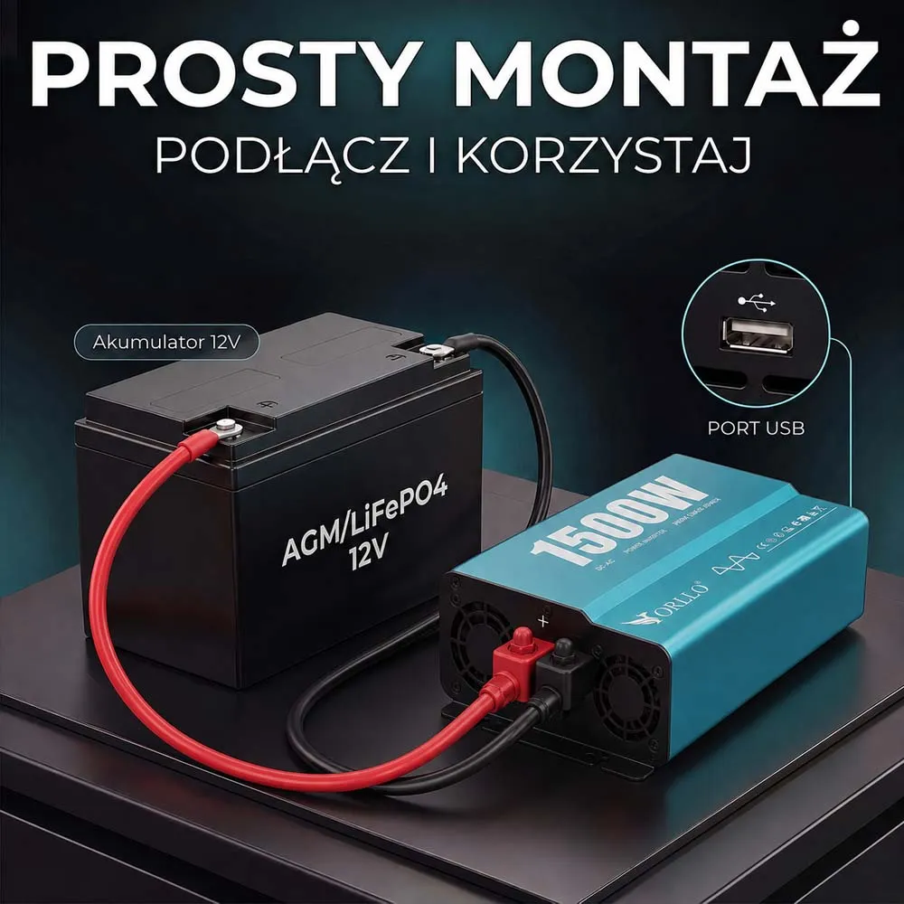 Przetwornica Napięcia ORLLO 12V 230V 1500W 3000W DC/AC Czysty Sinus