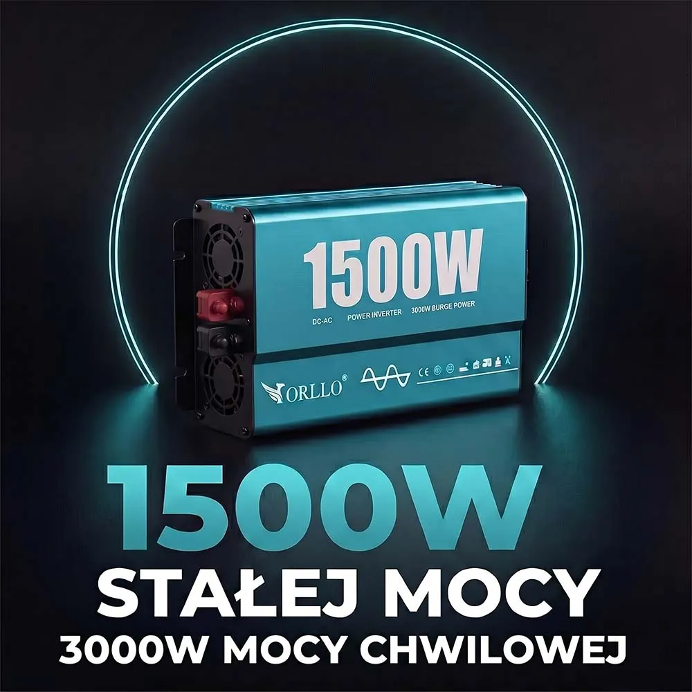 Przetwornica Napięcia ORLLO 12V 230V 1500W 3000W DC/AC Czysty Sinus
