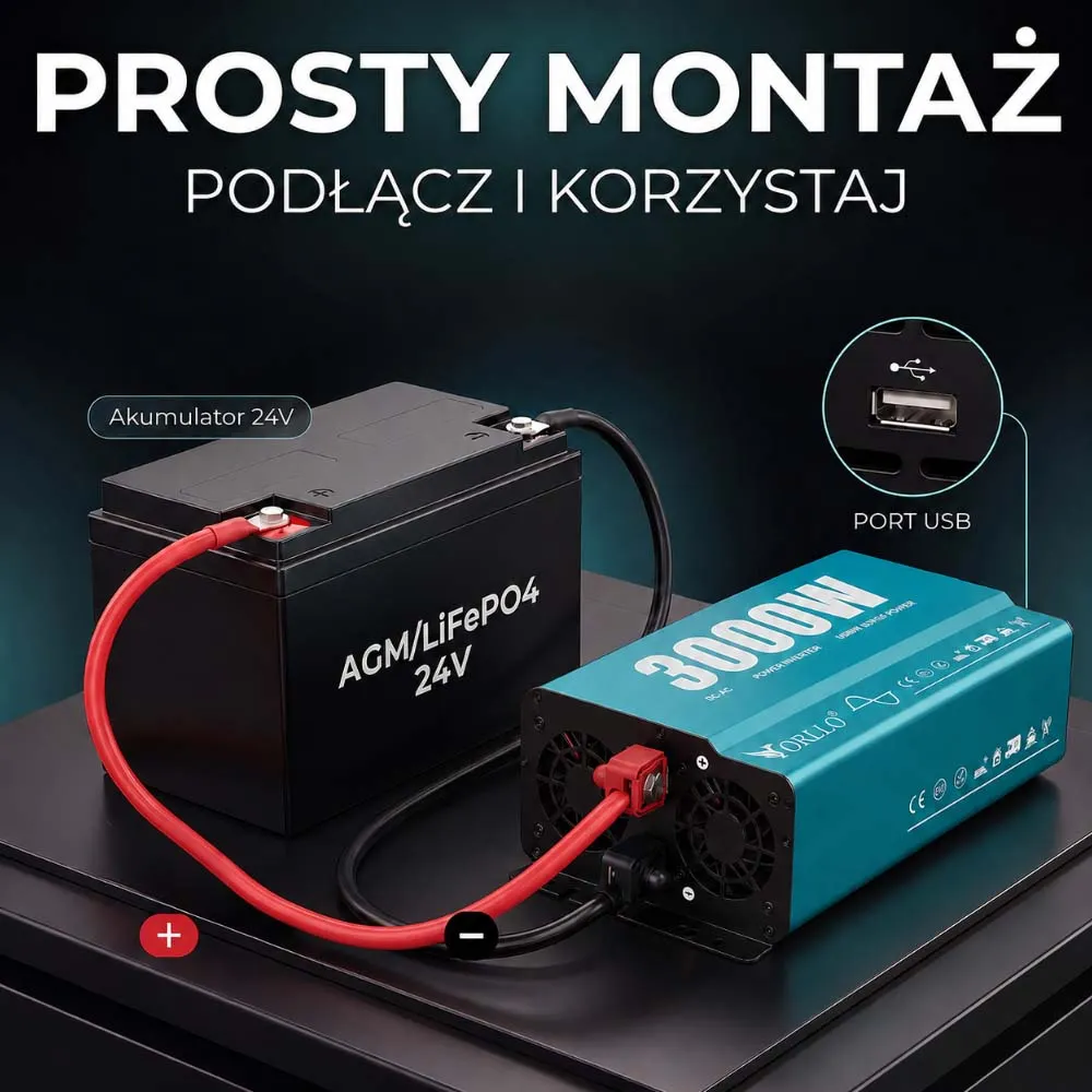 Przetwornica Napięcia ORLLO 24V 230V 3000W 6000W DC/AC Czysty Sinus