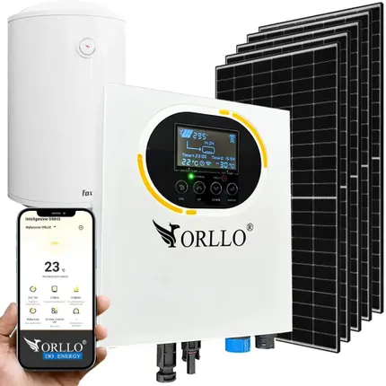 Zestaw solarny do grzania wody 2KW przetwornica solarna ORLLO BOOST BYPASS panele bifacial wysoka sprawność MPPT ekologiczne ogrzewanie wody bez akumulatorów idealne do domów działek i instalacji off grid