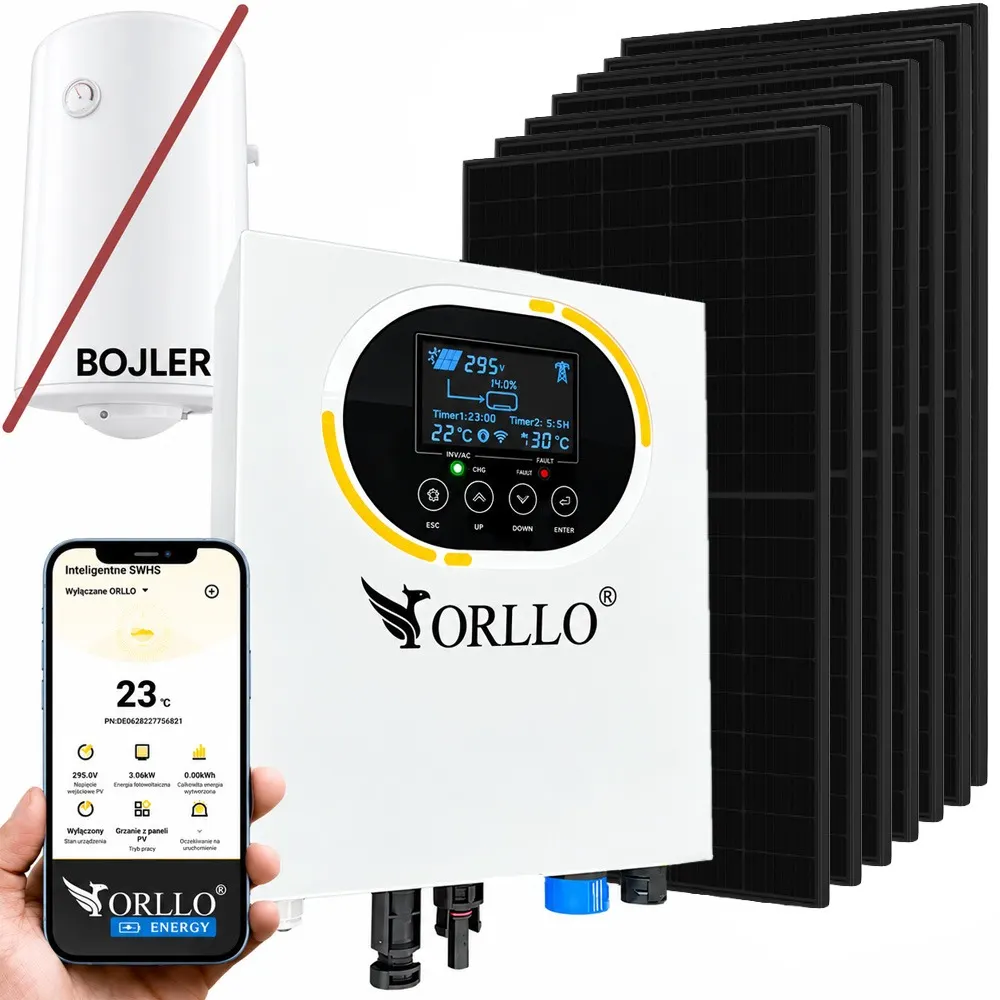 Zestaw Solarny do Grzania Wody Przetwornica Solarna ORLLO BOOST BYPASS 7 Paneli Fotowoltaicznych 3KW