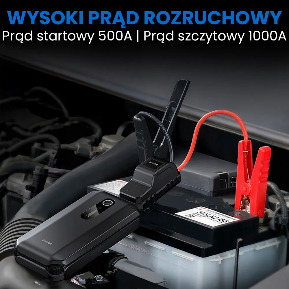 Rozrusznik Samochodowy 12V Baseus Jump Starter 1000A 10000mAh Powerbank