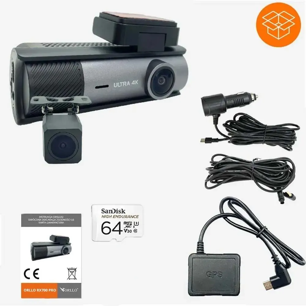 Kamera Samochodowa 4K Przód / Tył ORLLO RX-700 PRO + Karta Pamięci 64GB