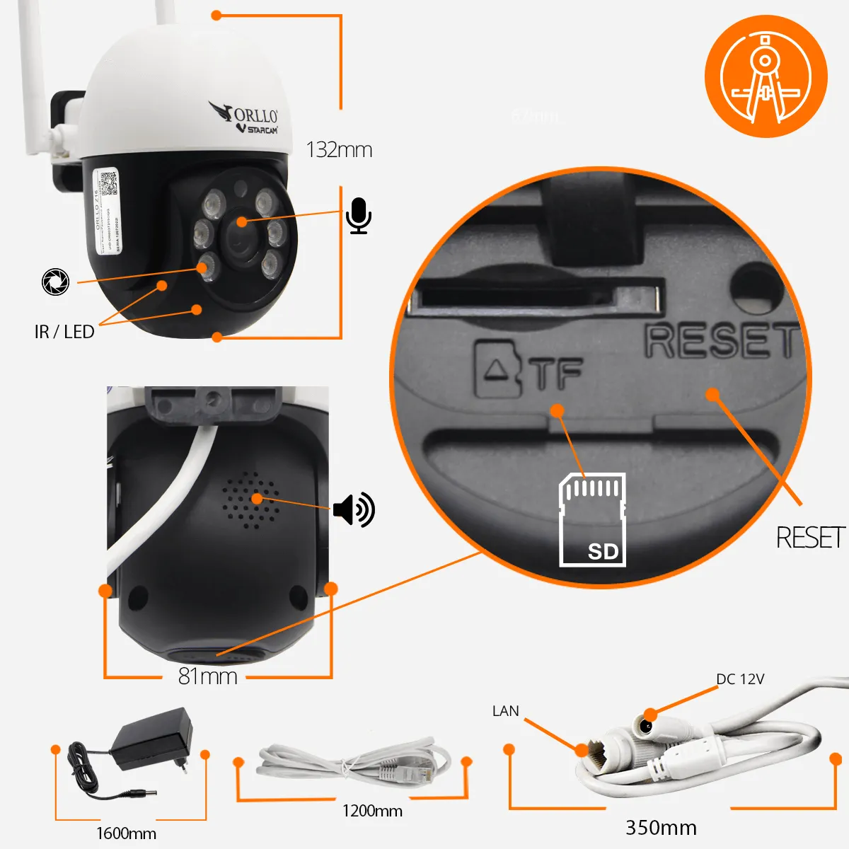 Kamera Obrotowa Zewnętrzna WiFi IP ORLLO Z16 + Karta SD 64Gb