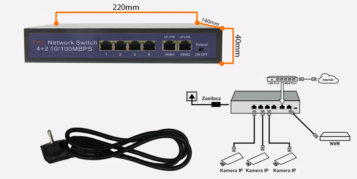 Switch Sieciowy POE SW1 6 Portów + 2GE UPLINK